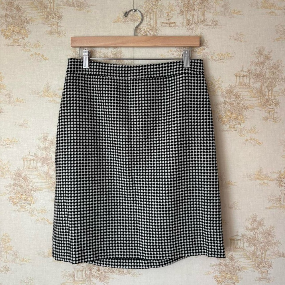 Talbots black and white houndstooth check preppy wool a line mini skirt